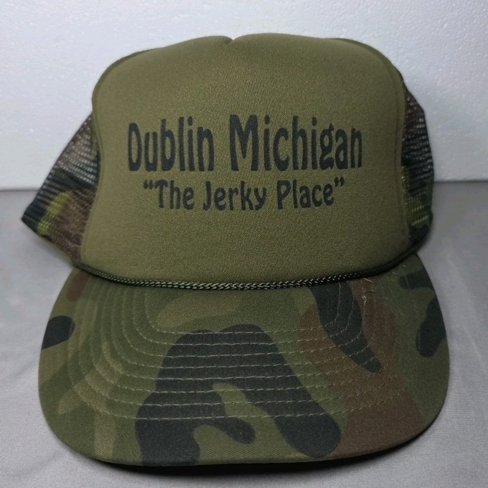 The Jerky Place Camo Trucker Hat Cap Mesh Green Dublin Michigan‎ Adjustable